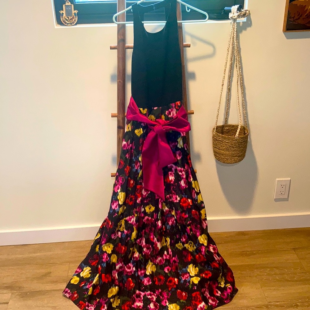 Gorgeous black halter-top gown with flowered skirt